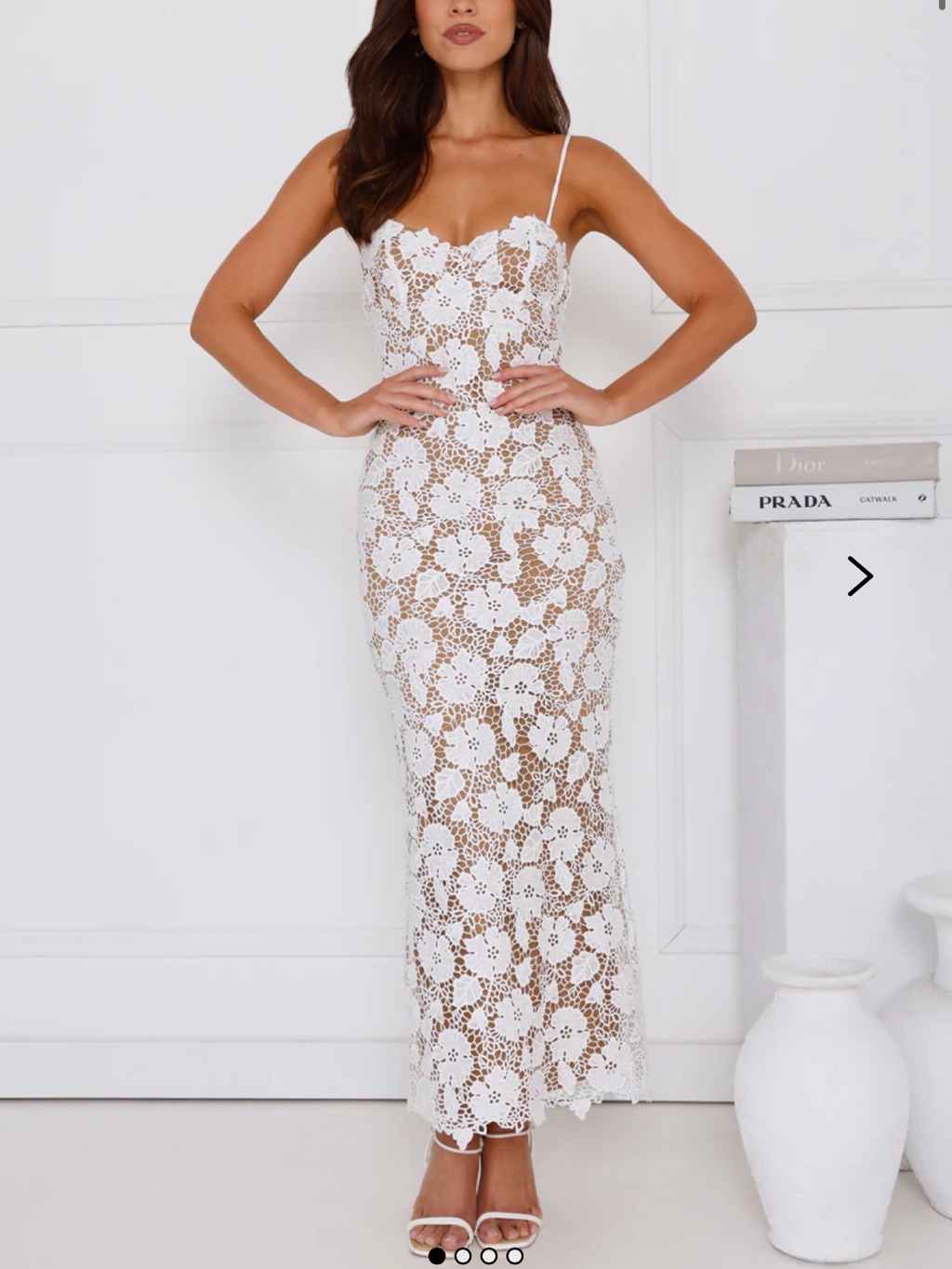 Hello Molly White Floral Lace Spaghetti-Strap Maxi Dress